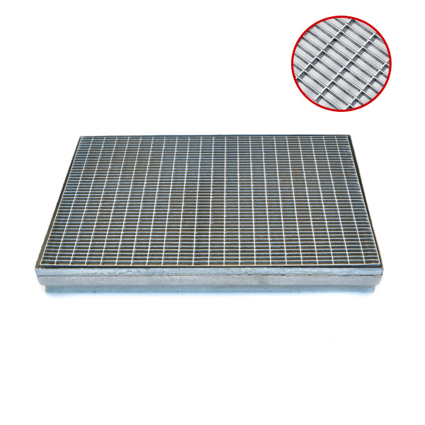 K60-Eingangsrost mit Polymerbetonwanne / 500 x 1000 mm, 20x2 mm, 30x10 mm glatt