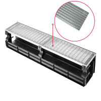 Entwässerungsrinne CANYON 3.0 aus recyceltem Kunststoff, Komplettset Rost + 3x Konsolen | Länge 1000 mm, Breite 207 mm, Höhe 250 mm Barfußrost Ohne Türprofil Entwässerungsrinne CANYON 3.0 aus recyceltem Kunststoff, Komplettset Rost + 3x Konsolen | Länge 1000 mm, Breite 207 mm, Höhe 250 mm Barfußrost Ohne Türprofil