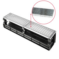 Entwässerungsrinne CANYON 3.0 aus recyceltem Kunststoff, Komplettset Rost + 3x Konsolen | Länge 1000 mm, Breite 207 mm, Höhe 250 mm Längsstabrost Ohne Türprofil Entwässerungsrinne CANYON 3.0 aus recyceltem Kunststoff, Komplettset Rost + 3x Konsolen | Länge 1000 mm, Breite 207 mm, Höhe 250 mm Längsstabrost Ohne Türprofil